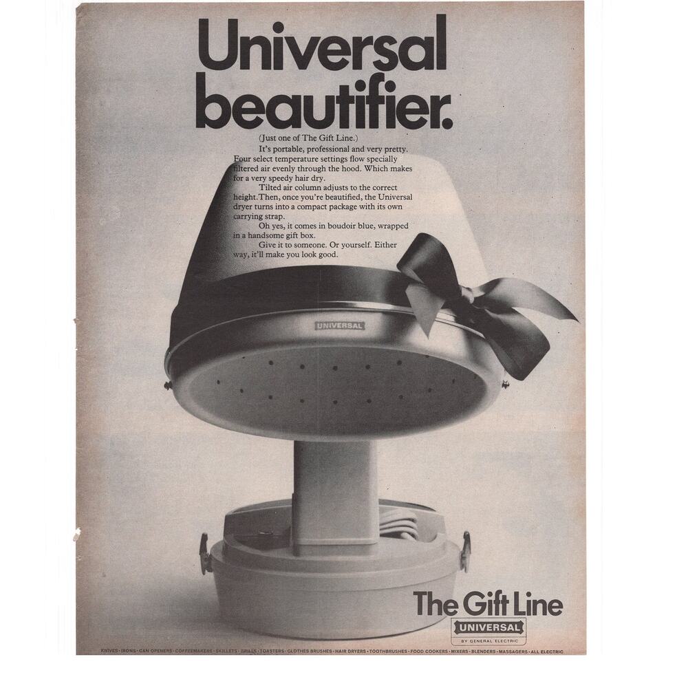 General Electric Universal Hair Dryer Magazine Advertisement 1968 Vintage Beauty
